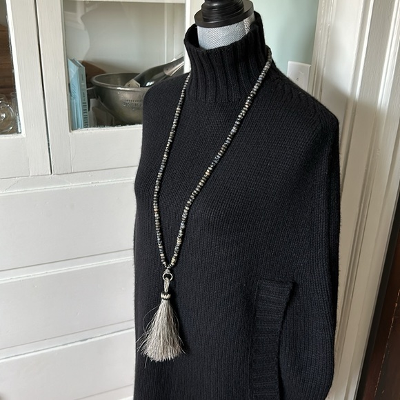 Black opal & pyrite long necklace sterling diamond clasp horse hair tassel rare - Picture 4 of 16